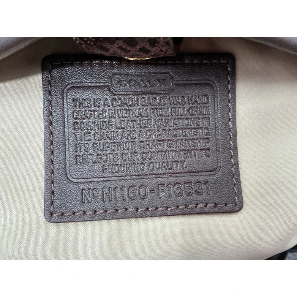 Coach Brown Leather Embossed Snakeskin Trim‎ Tote Shoulder Bag Purse Handbag - Picture 3 of 13